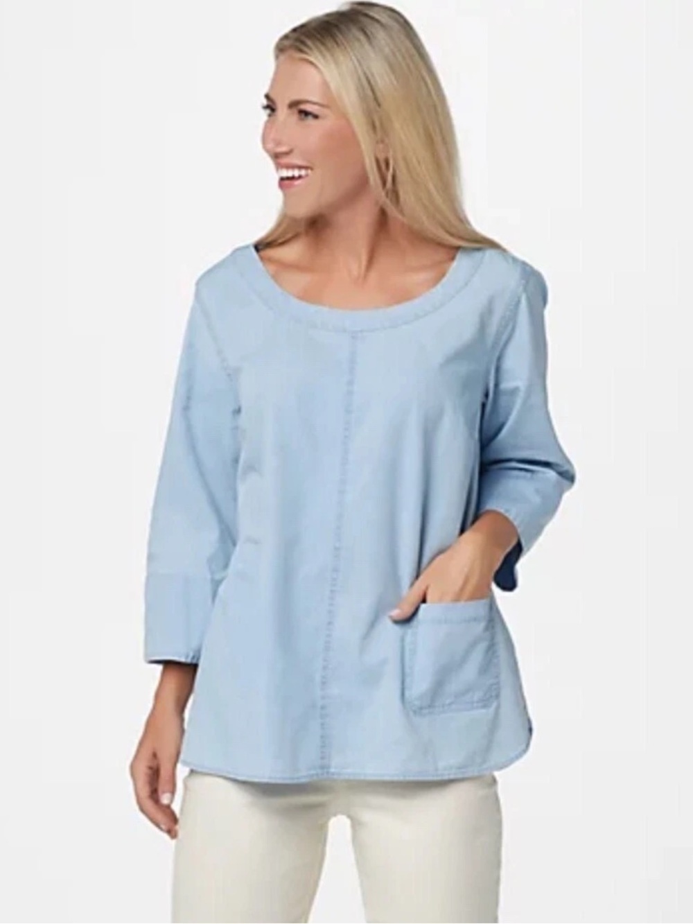 Joan Rivers Blue Polka Dot 100% Cotton Button Front Blouse
